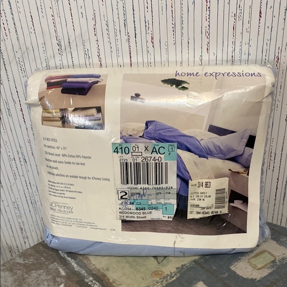 VTG JC Penny Blue Home Collection Twin Fitted Sheet 230 Thread Count Cotton New - Picture 4 of 6